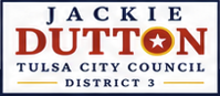 Jackie Dutton for Tulsa City Council District 3 white, red, blue, and yellow logo.